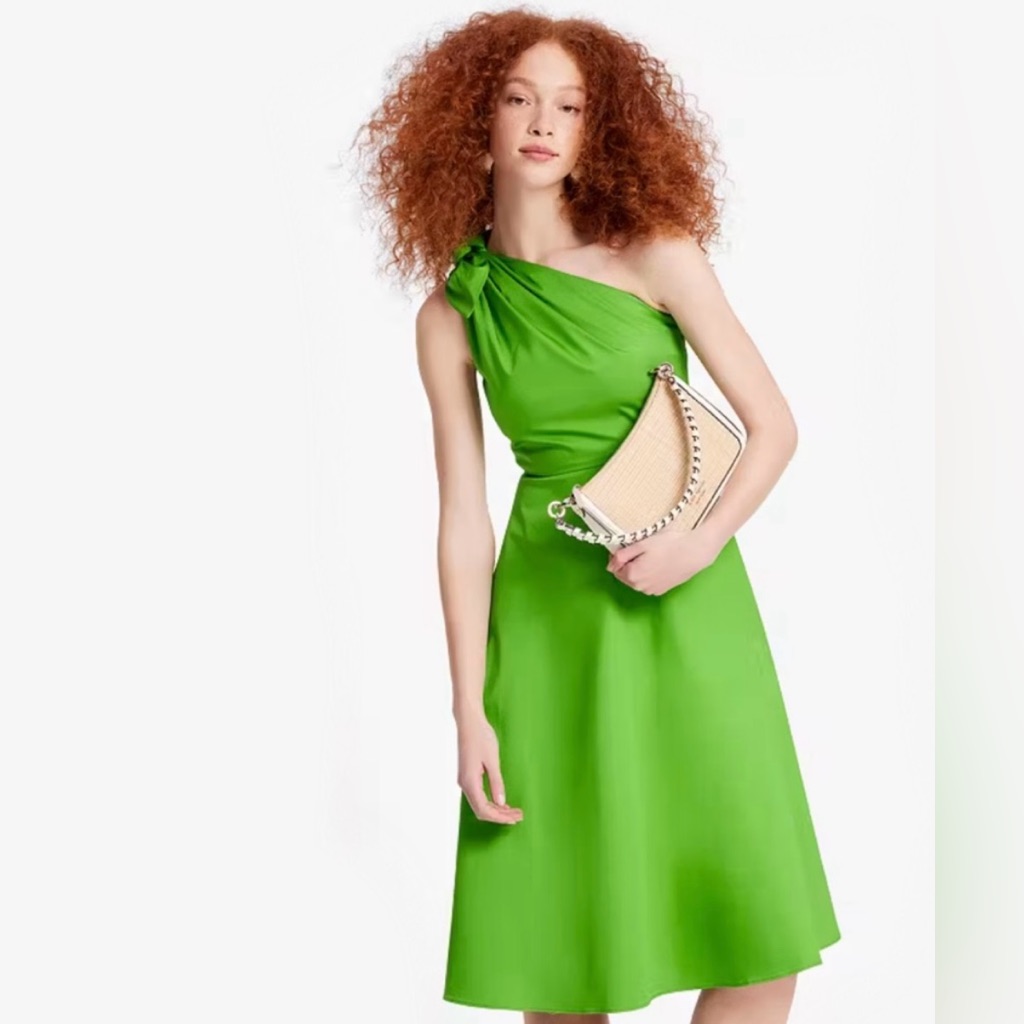 Kate Spade Poplin One-Shoulder Sabrina Full Skirt Midi Dress In Ks Green